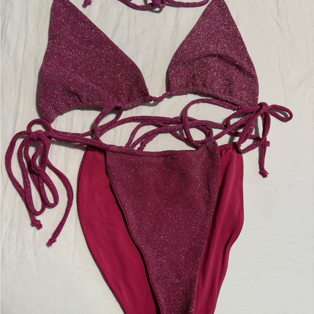 Good American Sparkly Pink Bikini Set